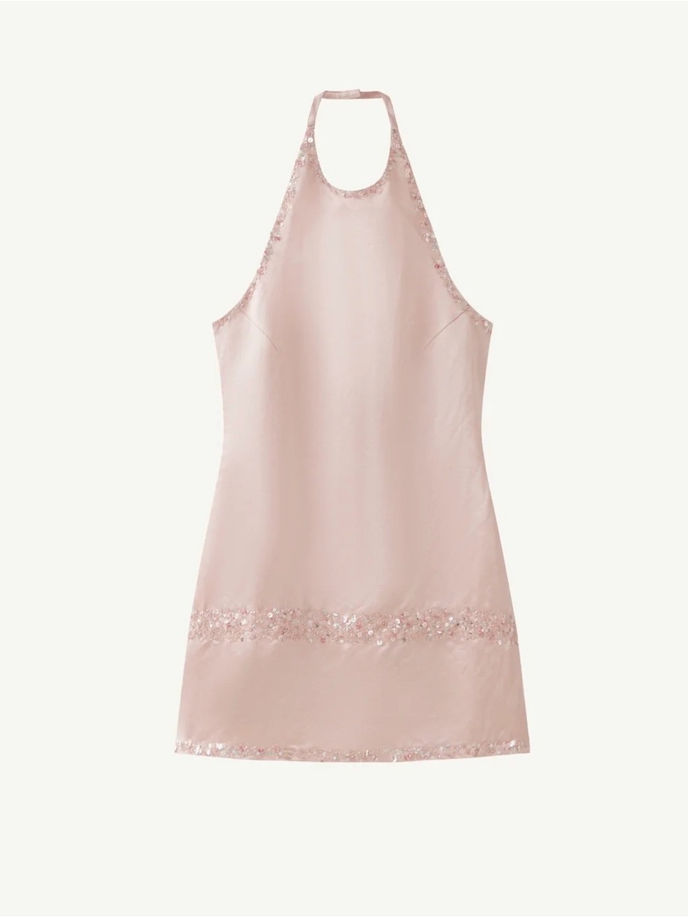 Asta Resort Halter Mini Dress in Light Pink with Sequin Trim
